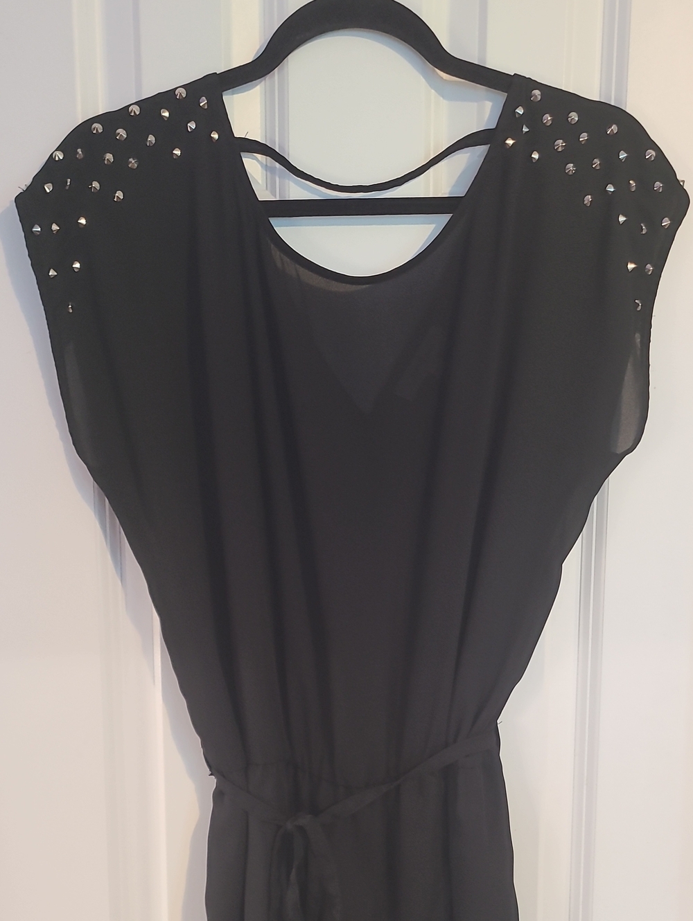 Umgee Black Stud-Shoulder Waist-Tie Mini Dress